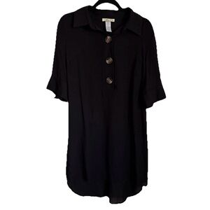 Camille & Co Dress Womens S Black Hi Low Collared Shirt Dress Workwear Lagenlook